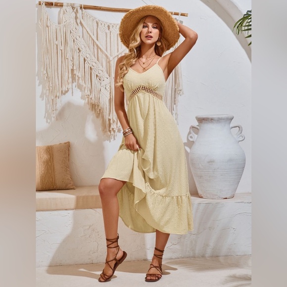 Swiss Dot Sleeveless Midi Dress Casual - Picture 2 of 6